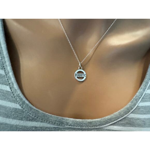 Sterling Silver Diabetic Necklace,Sterling Silver Diabetic Charm Necklace - Picture 3 of 5